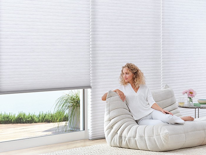 Duette® Honeycomb Shades; Fabric: Alexa™  Color: Skye